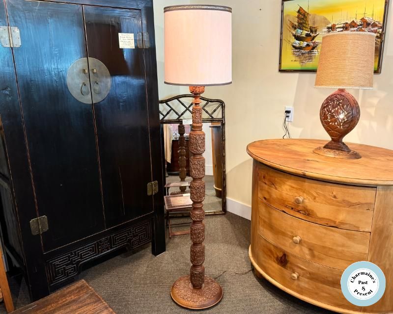 BEAUTIFUL TEAK CARVED FLOOR LAMP FROM INDIA...$349.00