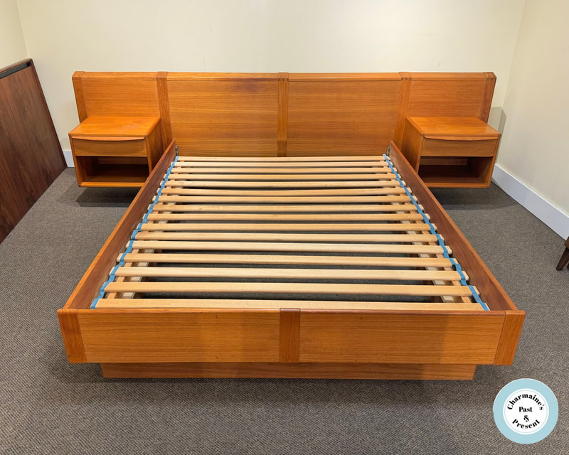 WONDERFUL TEAK FLOATING BED WITH ATTACHED NIGHT TABLES...$1800.00